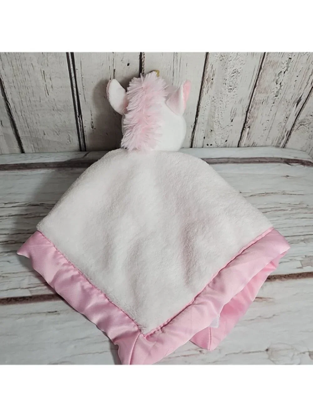 Carters White Unicorn Plush Pink Satin Trim Security Blanket Lovey Gold Horn